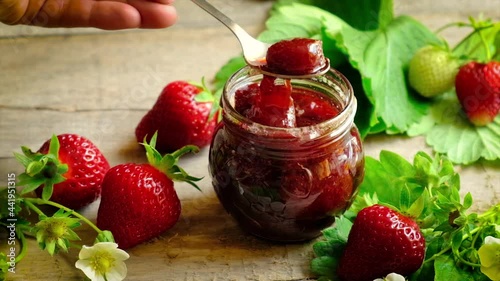 Wallpaper Mural Strawberry jam in a jar. Selective focus. Torontodigital.ca
