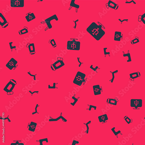 Set Armchair, , Sedative pills and Psychology, Psi on seamless pattern. Vector