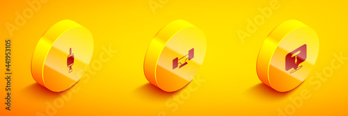 Set Isometric Screwdriver, Skateboard wheel and T tool icon. Vector