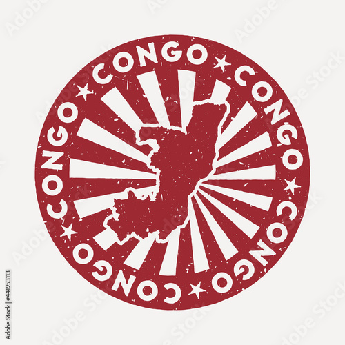 Congo stamp. Travel red rubber stamp with the map of the country, vector illustration. Can be used as insignia, logotype, label, sticker, or badge of the Congo.