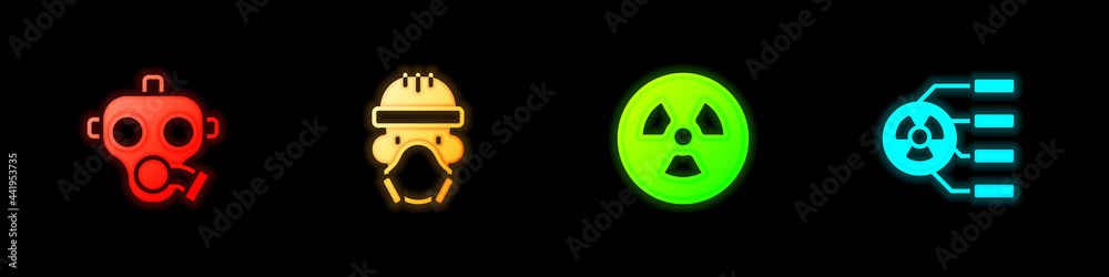 Set Gas mask, Nuclear reactor worker, Radioactive and icon. Vector Set Gas mask, Nuclear reactor worker, Radioactive and icon. Vector