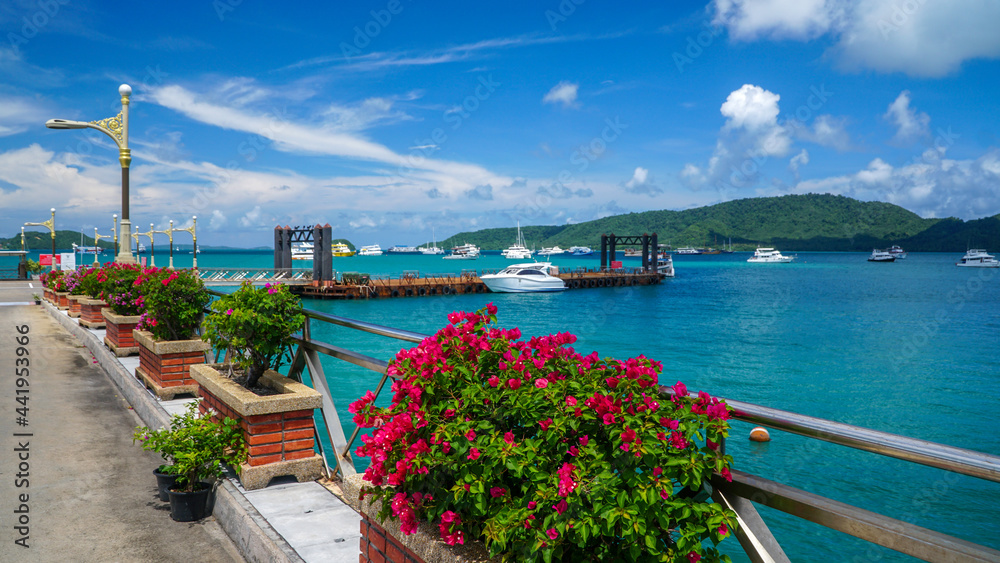 Fototapeta premium Boast on Phuket Island in Thailand. Chalong Pier