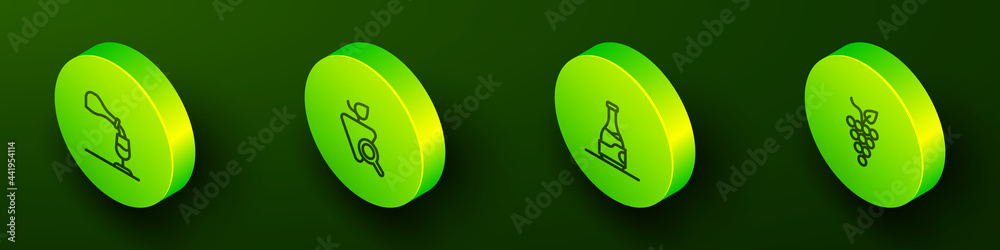 Set Isometric line Wine tasting, degustation, Grapes, Bottle of wine and Bunch grapes icon. Vector Set Isometric line Wine tasting, degustation, Grapes, Bottle of wine and Bunch grapes icon. Vector