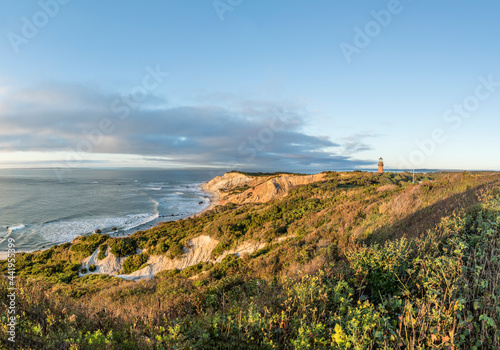 Gay Head Lighthouse and Gay Head cliffs of clay at the westernmost point of Martha's Vineyard in Aquinnah photo