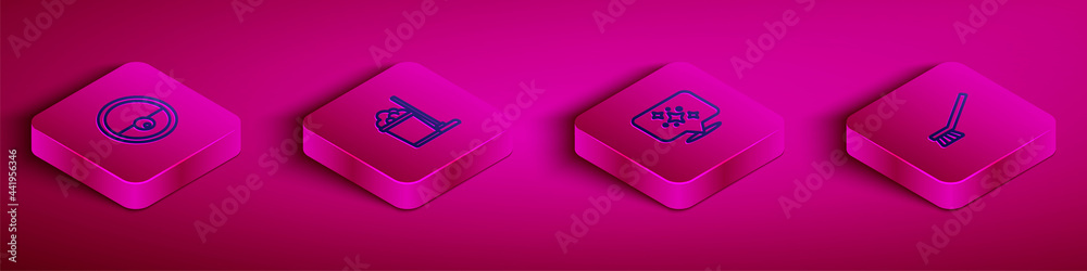 Set Isometric line Robot vacuum cleaner, Mop and bucket, Home cleaning service and Brush for icon. Vector Set Isometric line Robot vacuum cleaner, Mop and bucket, Home cleaning service and Brush for icon. Vector