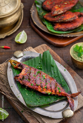 Bangda Fish, Indian Mackerel, Indian cuisine, rustic setup  photo