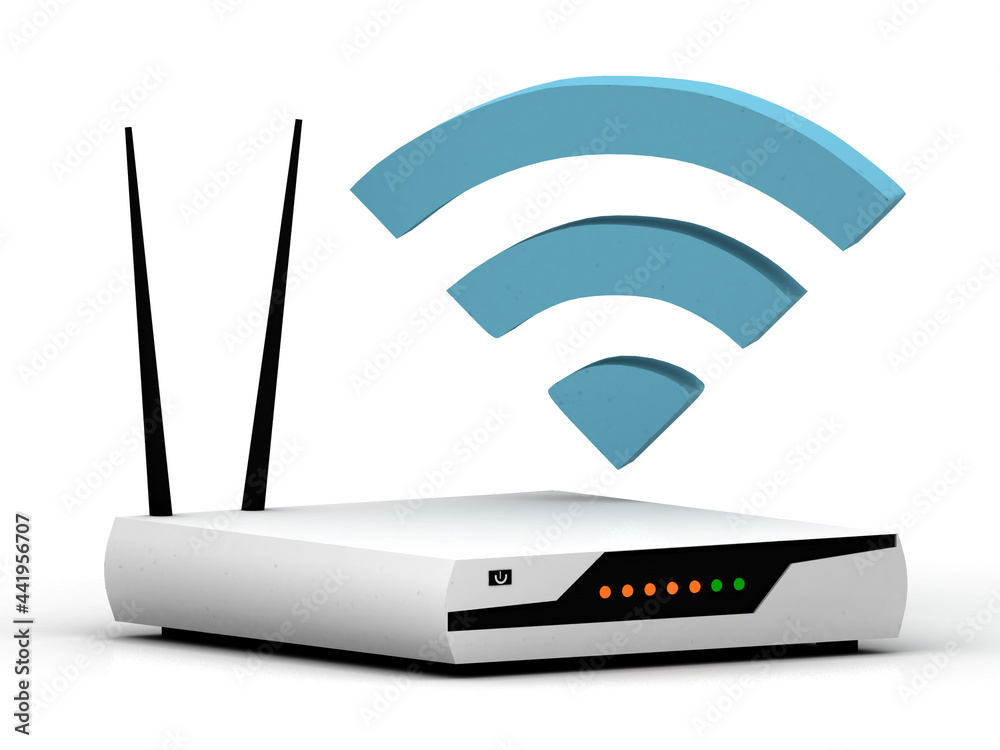 3d Modern WiFi Router with WiFi sign 3d Modern WiFi Router with WiFi sign
