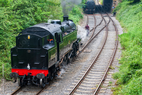 Duffield, Derbyshire, UK, June 22, 2021:Ecclesbourne Valley Railway with Preserved Steam Locomotive 80080 at Duffield Station Shunting in between Railway Services. photo