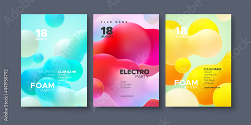 Electronic music festival ads poster set. Modern club electro party invitation.