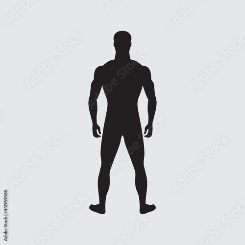 Standing man. Black male silhouette isolated. Male gender. Human body figure. Adult man of normal weight. Back view. Unknown person. An impersonal character. Vector illustration. EPS 10 format