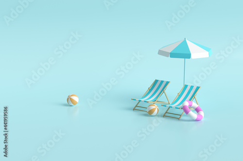 Fotografija 3d rendering beach chair and umbrella