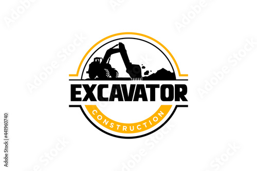 Excavator logo template vector. Heavy equipment logo vector for construction company. Creative excavator illustration for logo template.