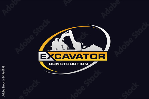 Excavator logo template vector. Heavy equipment logo vector for construction company. Creative excavator illustration for logo template.