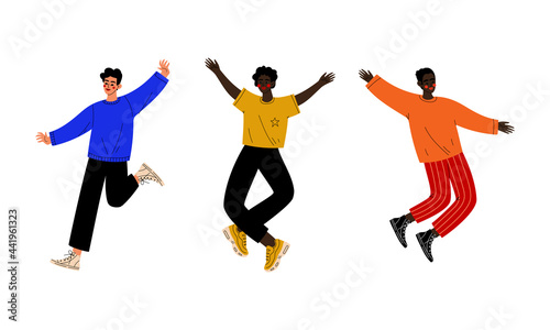 Happy Young Man Jumping with Raised Hands Vector Set