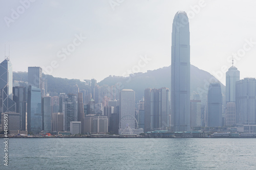 view from Victoria's Bay on foggy Hong Kong city