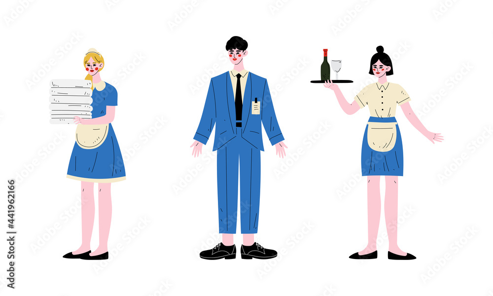Hotel Staff Character in Uniform with Waitress and Chambermaid Vector Set Hotel Staff Character in Uniform with Waitress and Chambermaid Vector Set