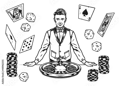 Gambling vintage monochrome elements concept