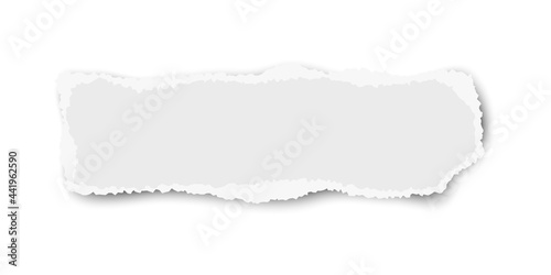 White vector elongate paper tear wisp with soft shadow isolated