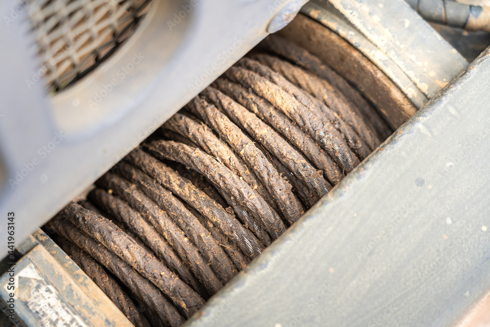 Reel of winch cable wireline which is installed with 4x4 off-road ...