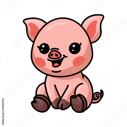 Cute little pig cartoon sitting
