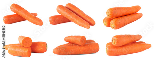 collection of fresh carrots isolated on white background