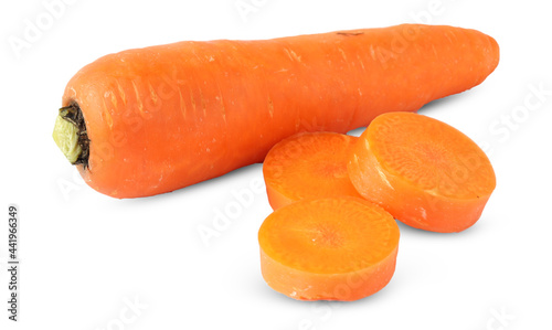 Fresh Carrots with sliced isolated on white background.