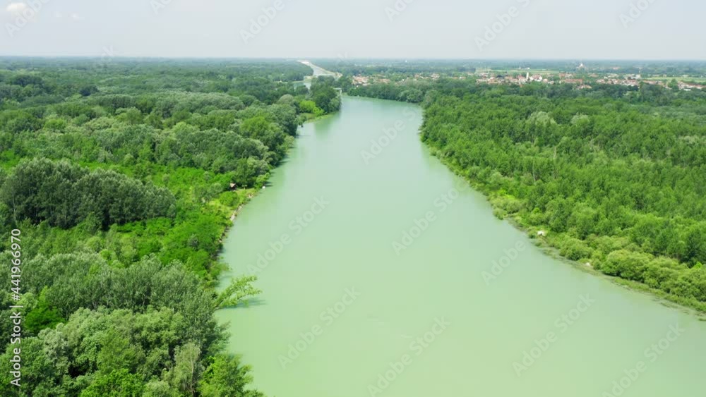 Aerial photo of the natural Drava River in Croatia, surrounded by the forest Aerial photo of the natural Drava River in Croatia, surrounded by the forest