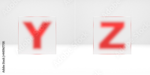 Y, Z letters through matte glass. © Modella