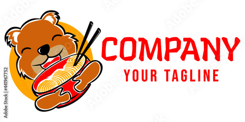Cute bear ramen logo in vector style