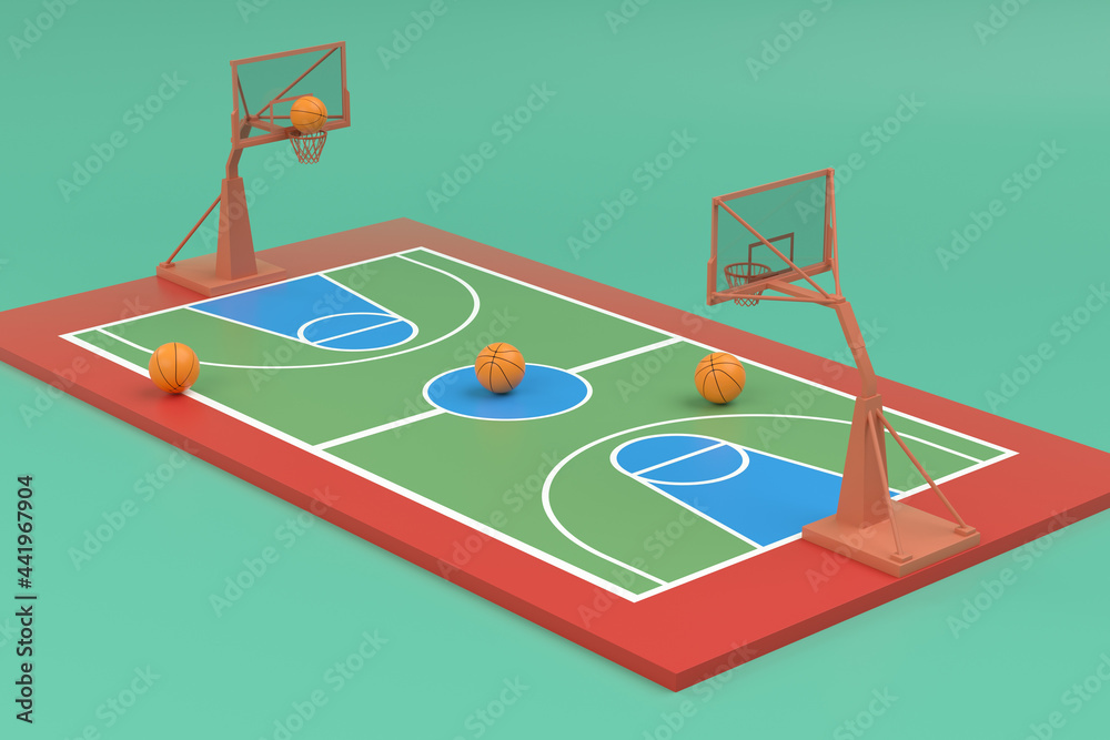 Naklejka premium 3d rendering bastetball court and hoop