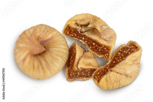 dried fig isolated on white background with clipping path and full depth of field. Top view. Flat lay