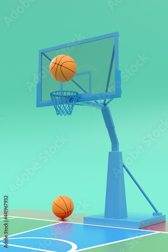 3D rendering bastetball stand and court