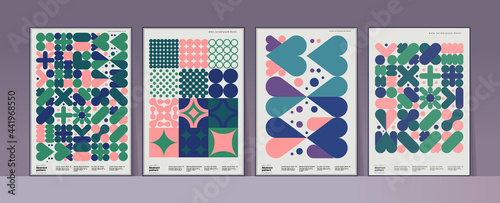 Abstract geometric patterns. A set of vector illustrations. Collection of four framed art pictures. Ideal for interior  poster  banner  package design  labels.