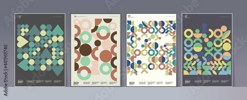 Abstract geometric patterns. A set of vector illustrations. Collection of four framed art pictures. Ideal for interior, poster, banner, package design, labels.