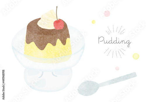 プリンのイラスト 水彩風手描き