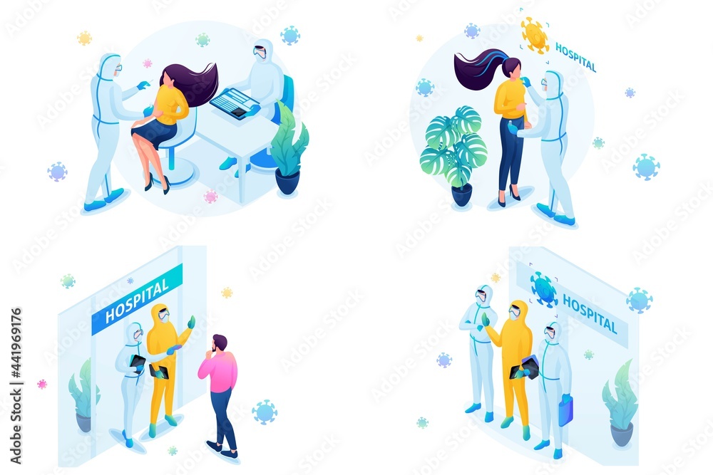 Isometric 3D. Kit Web Designs On The Topic Of Medicine In Epidemic Covid. Risk Of Spreading The Virus Isometric 3D. Kit Web Designs On The Topic Of Medicine In Epidemic Covid. Risk Of Spreading The Virus