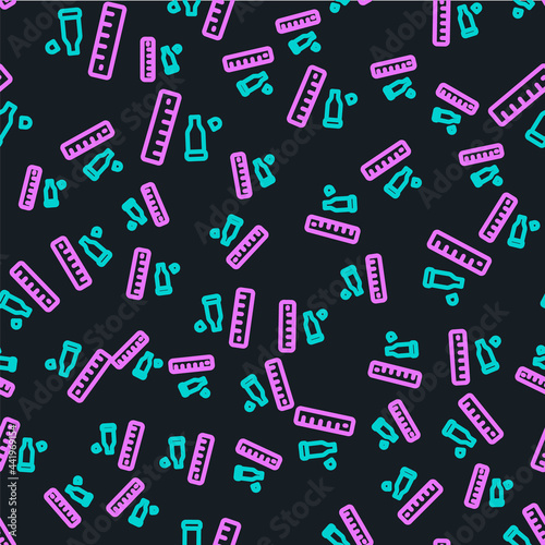 Line Bullet casing as a piece of evidence placed with forensic ruler for documentation icon isolated seamless pattern on black background. Concept of crime scene. Vector