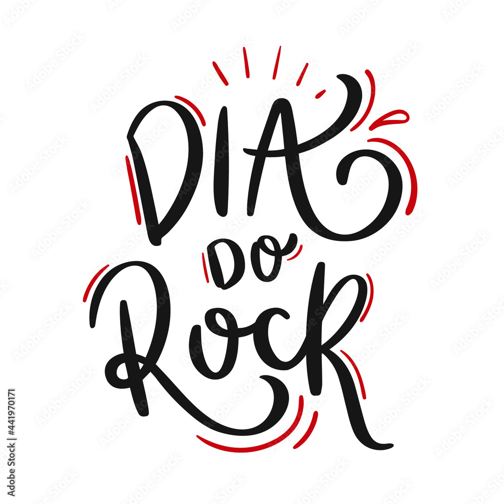 Dia do Rock. Rock day. Brazilian Portuguese Hand Lettering Calligraphy for world rock day. Vector.
Dia do Rock. Rock day. Brazilian Portuguese Hand Lettering Calligraphy for world rock day. Vector.