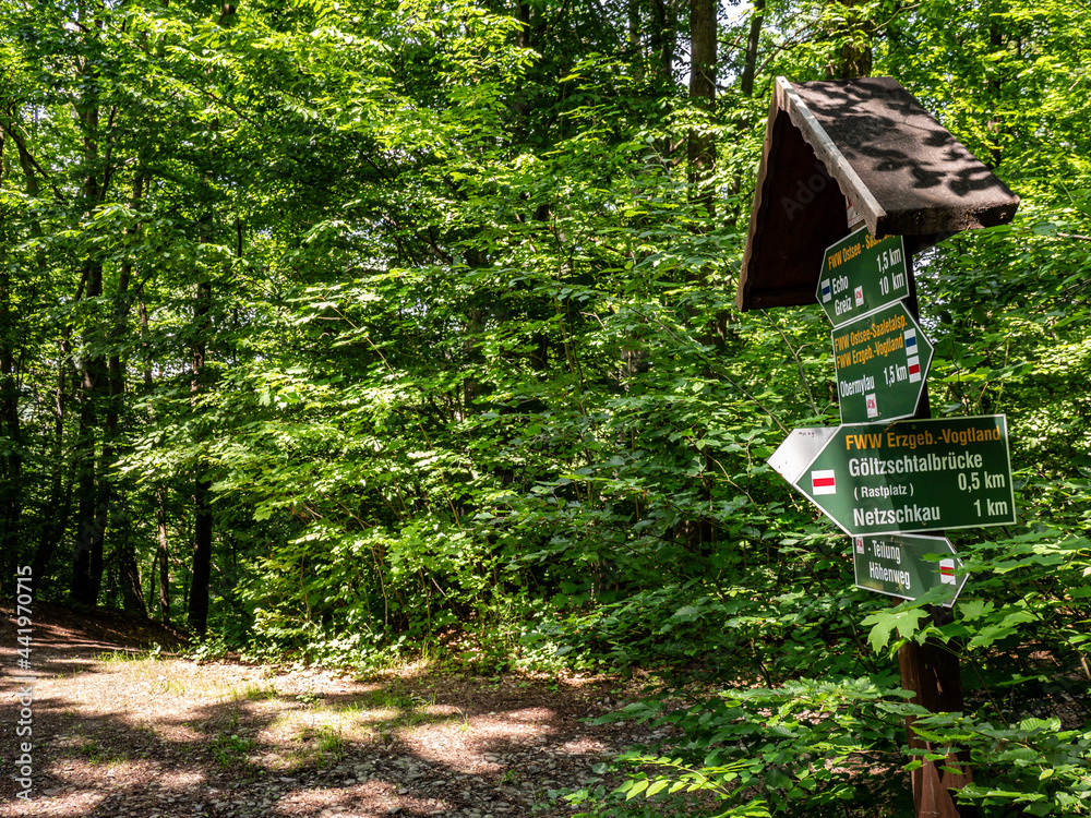 Wandern Wegweiser im Vogtland in Sachsen Stock Photo Adobe Stock