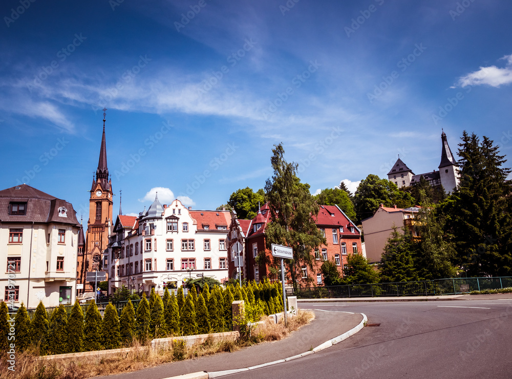 Panorama Mylau Vogtland Saxony East Germany