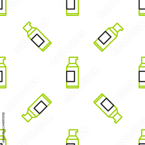 Line Spray can for hairspray, deodorant, antiperspirant icon isolated seamless pattern on white background. Vector