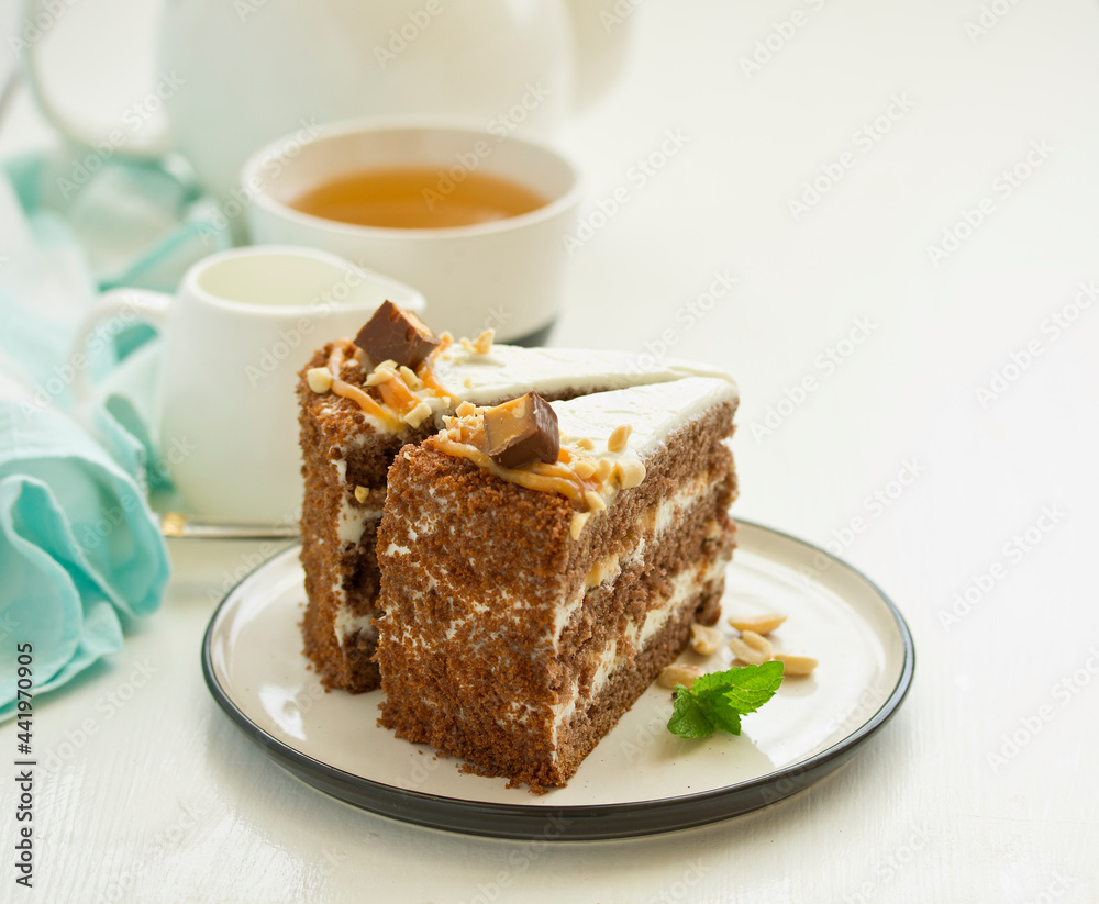 A piece of chocolate cake. Selective focus. A piece of chocolate cake. Selective focus.