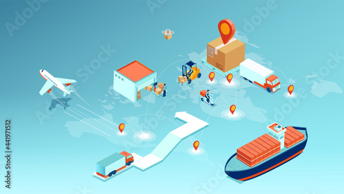 cargo delivery, logistics transportation and worldwide shipping concept