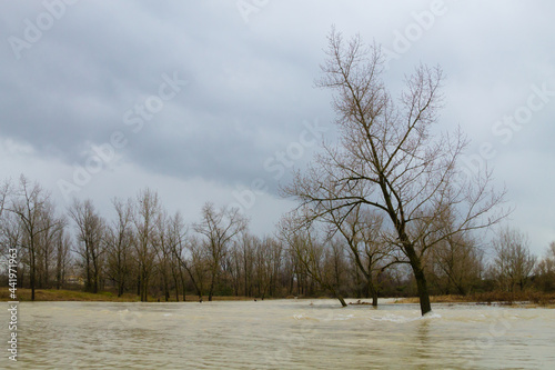 Brenta river flood. Italian rural landscape.