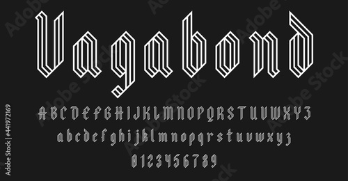 Set of alphabets font letters and numbers elegant antique vintage blackletter concept vector illustration