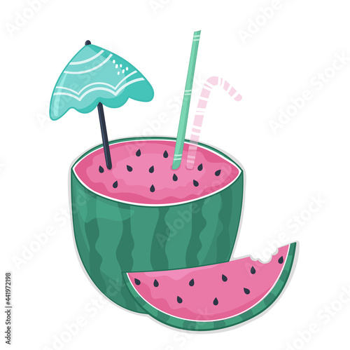 Vector illustration flat summer watermelon. Enjoy watermelon cocktail photo