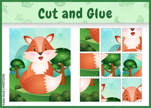 Children board game cut and glue with a cute fox