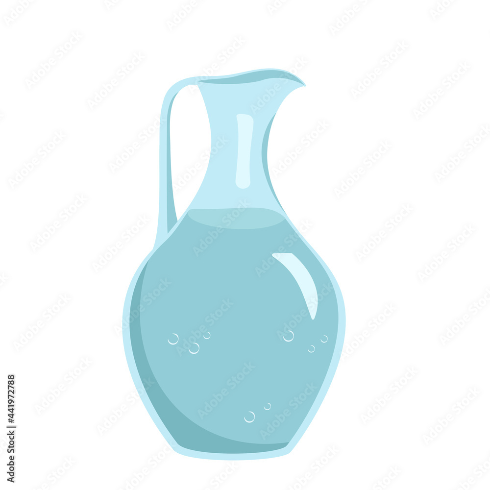 Glass jug with water. Tableware for the kitchen, an item for cooking and drinking. Glass jug with water. Tableware for the kitchen, an item for cooking and drinking.