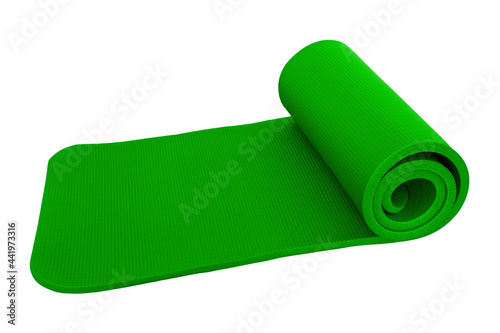 Green Yoga and Fitness Mat isolated against white background photo