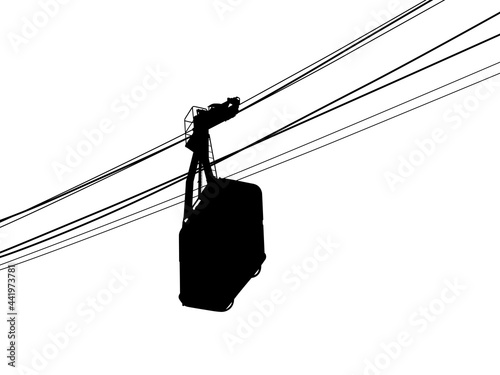 Cable car. Black silhouette on white background. Vector illustration